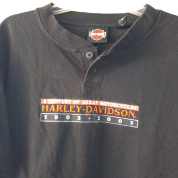 Harley-Davidson Men’s Henley Shirt Sz M Black 100 Years Anniv Corpus Christi TX - Picture 9 of 10